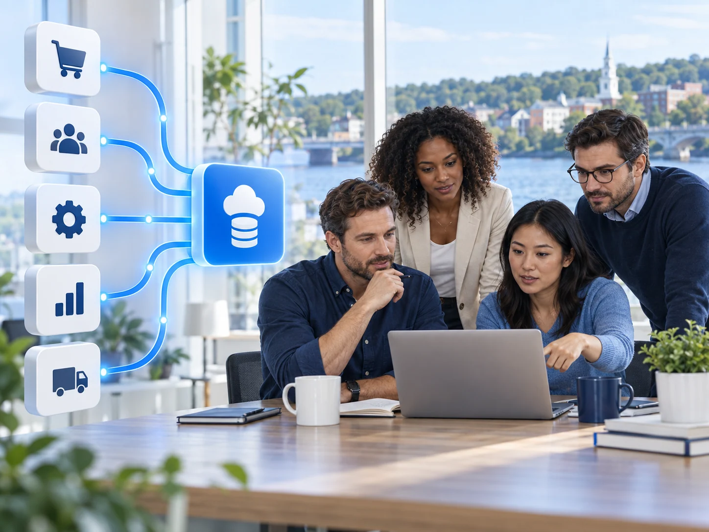 A Deep River business team connecting operations through one digital system